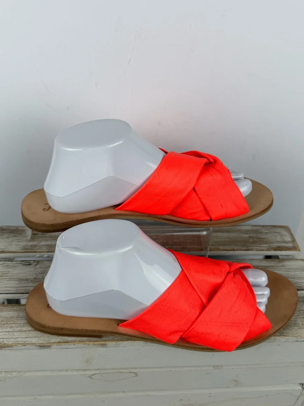 Free People Rio Vista slide sandals in a vibrant neon coral color 41 (10-10.5)